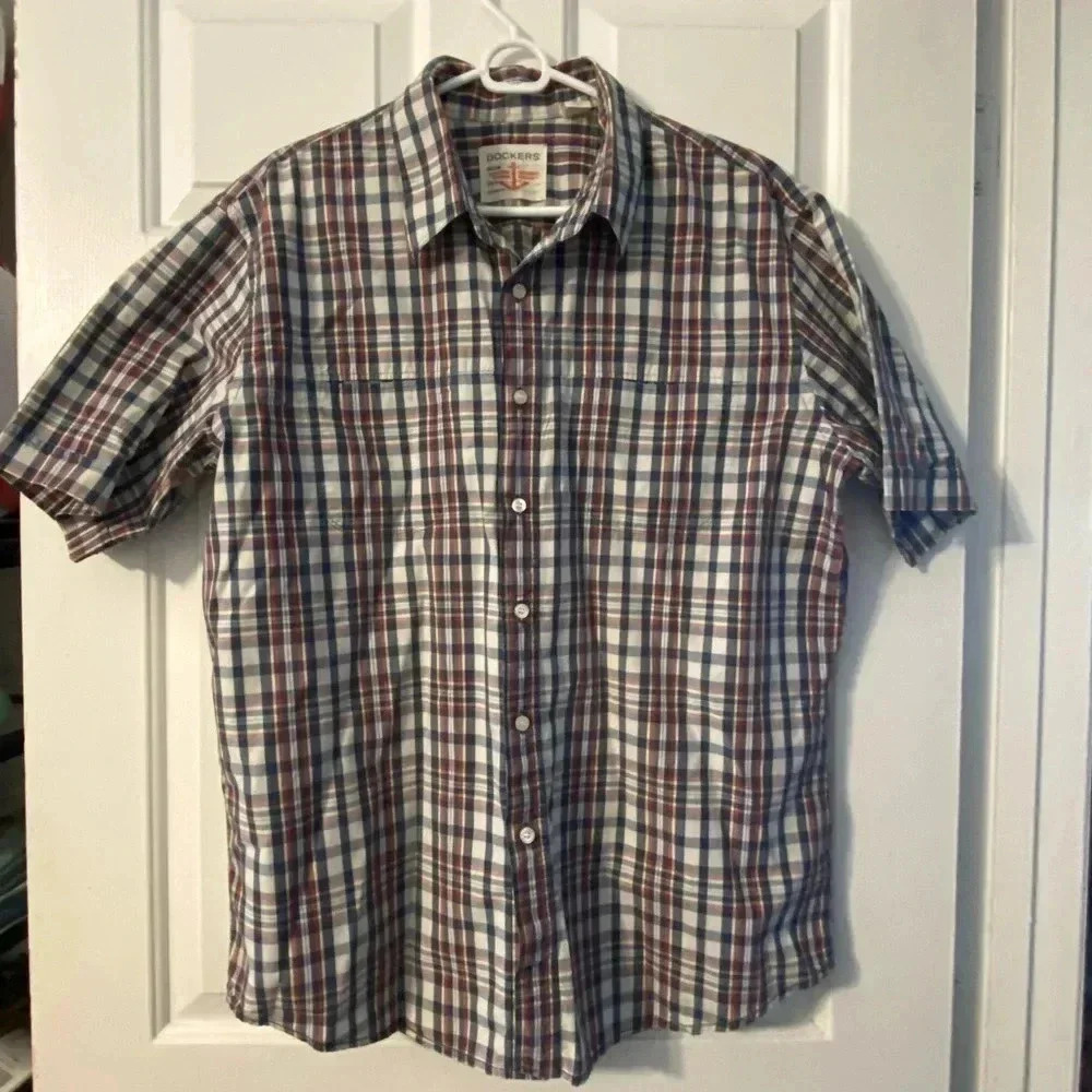 VTG‎ 90s Dockers Mens Plaid Short Sleeve Button Down XL